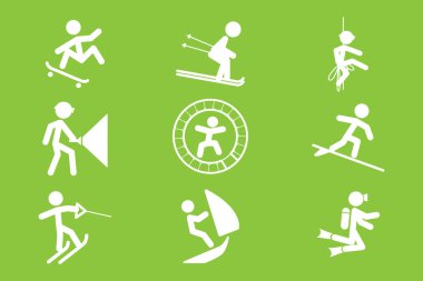 doğa sporları simgeler, yeşil arka plan