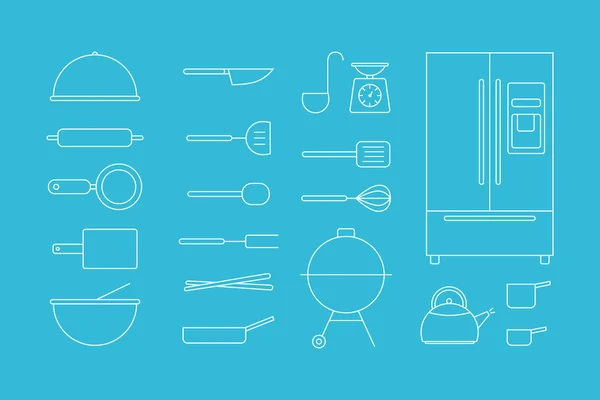 Utensilios y electrodomésticos de cocina Doodle Iconos — Vector de stock