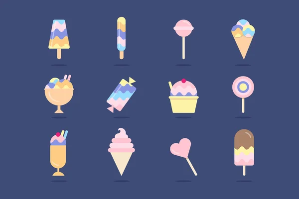 illüstrasyon izole şekerler, lolipop ve dondurma seti 