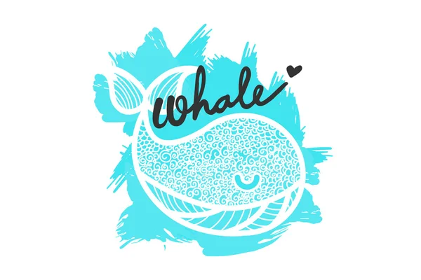 Mavi balina. Eğlenceli balina simgesi. Çizgi film mavi balina vektör çizim