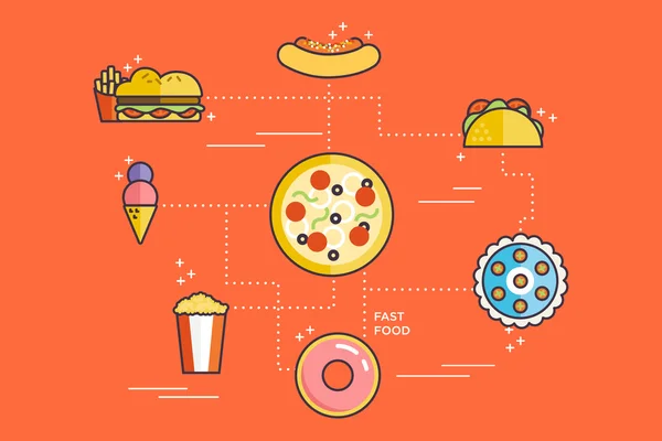 Set de iconos de diseño plano colorido de comida rápida. elementos de plantilla para aplicaciones web y móviles — Vector de stock