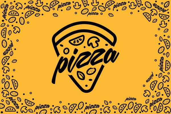 Rebanada de pizza con ingredientes. fondo amarillo . — Vector de stock