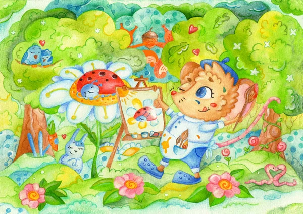 Watercolor illustartion "April": primavera é um tempo de amor e inspiração — Fotografia de Stock