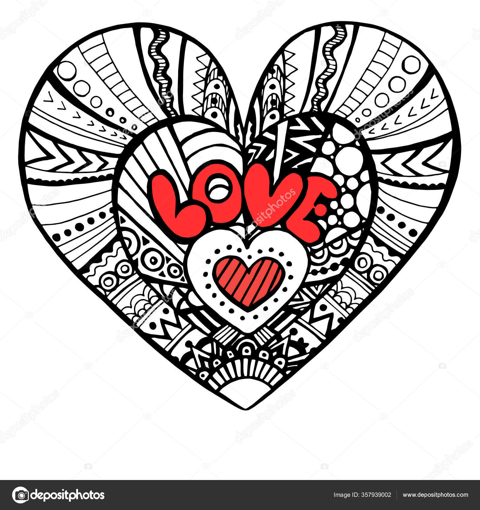 Download Heart Shape Coloring Book Black White Linear Pattern Doodling Image Royalty Free Photo Stock Image By C Olusti 357939002