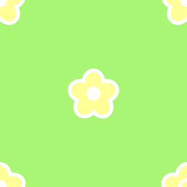 Yeşil zemin üzerinde tekrarlanan sarı çiçek deseni; bahar ve yaz aylarında çiçek açan arka plan; basit çiçeksiz desen; ışık desenli parlak taze ışık renkleri; yaratıcılık ve temizlik için boş.