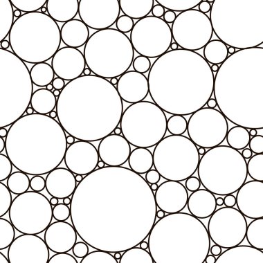Yuvarlak şekillerin tekrarlanan deseni; köpüğün vektör görüntüsü; dokunmatik baloncukların kusursuz deseni; köpük deseninde baloncukların siyah çizgisi; topların kaotik dağılımı; yaratıcılık, tekstil ve duvar kağıtları için basit desen
