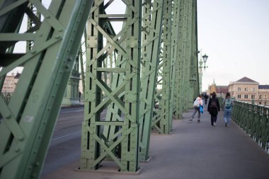 Budapeşte 'de 19. yüzyıl Eski Metalik Yeşil Avrupa Köprüsü