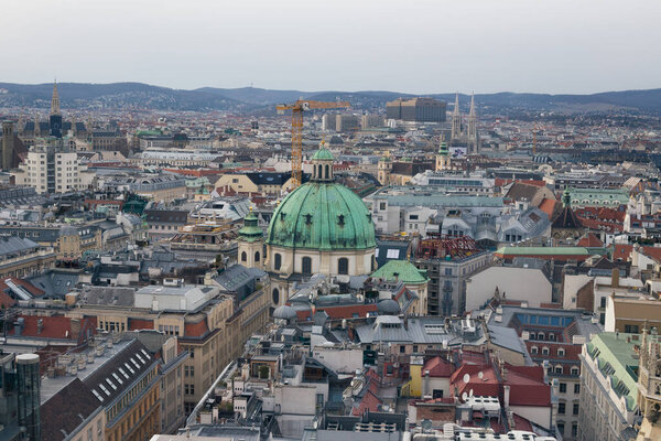 View of the Austrian capital Vienna from a height of St. Stephen's cathedral