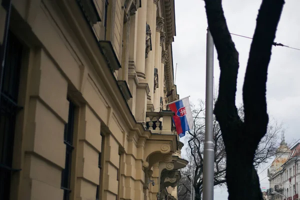 Trzykolorowa Flaga Słowacji Machająca Wietrze — Zdjęcie stockowe