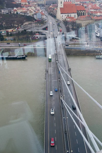 Вид Дунай Братиславу Панорамного Кафе Мосту Словацкого Национального Восстания — стоковое фото