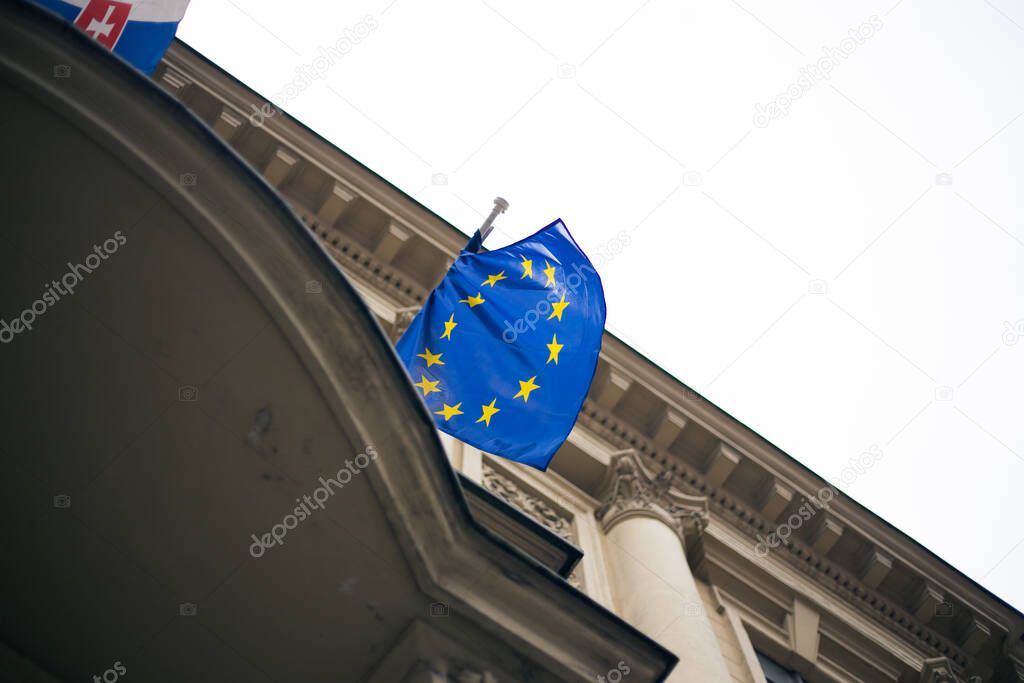 European Union flag on a building facade