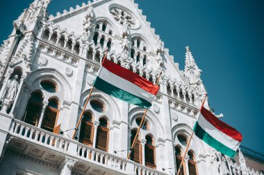 Budapeşte Parlamento Binası cephesinde Macaristan bayrağı