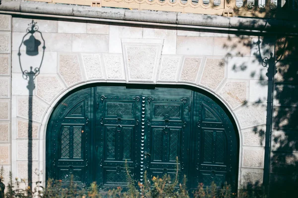 Porta Madeira Velha Com Esculturas — Fotografia de Stock