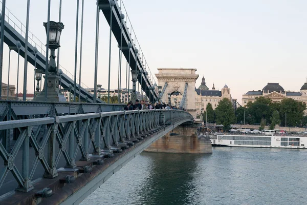 Stary Xix Wieczny Most Łańcuchowy Szchenyi Budapeszcie — Zdjęcie stockowe