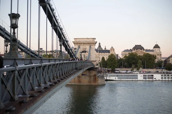 Stary Xix Wieczny Most Łańcuchowy Szchenyi Budapeszcie — Zdjęcie stockowe