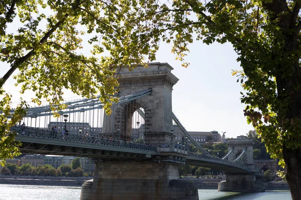 Budapeşte 'deki eski 19. yüzyıl Szchenyi zincir köprüsü