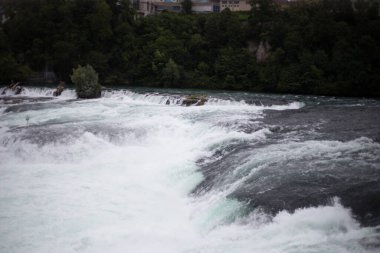 Eski Avrupa kenti Schaffhausen 'de bir şelale manzarası