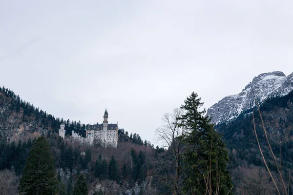 Altes Schönes Steinschloss Schloss Neuschwanstein Umgeben Von Felsen Bergen Und — Stockfoto