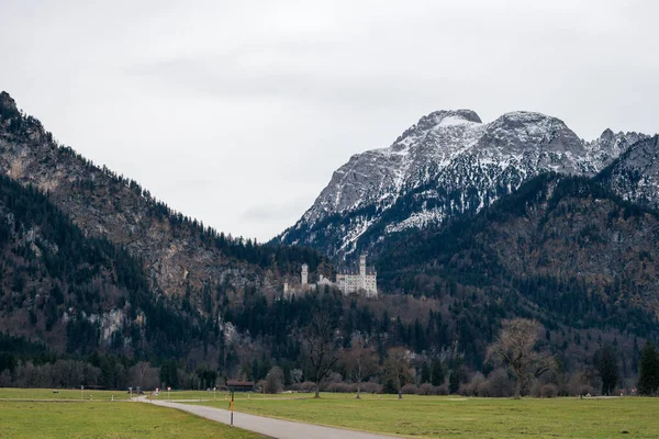 Kayalar Dağlar Ormanlarla Çevrili Eski Taş Kale Neuschwanstein Kalesi — Stok fotoğraf