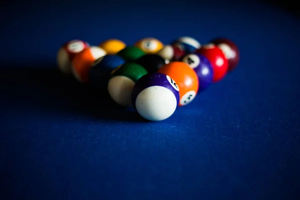 Multi Colored Billiard Balls Blue Table — Stock Photo, Image