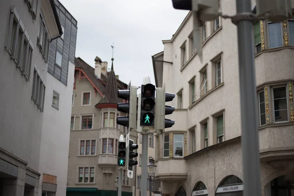 Verkeerslichten Een Oude Europese Stad — Stockfoto