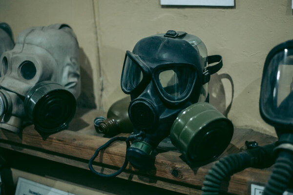 Old Soviet gas masks against radiation that were used during the liquidation of the Chernobyl accident