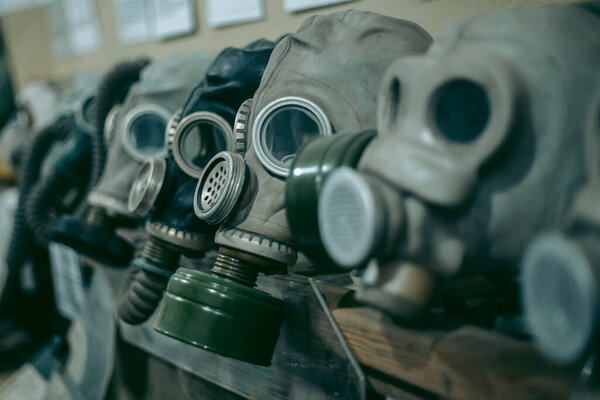 Old Soviet gas masks against radiation that were used during the liquidation of the Chernobyl accident