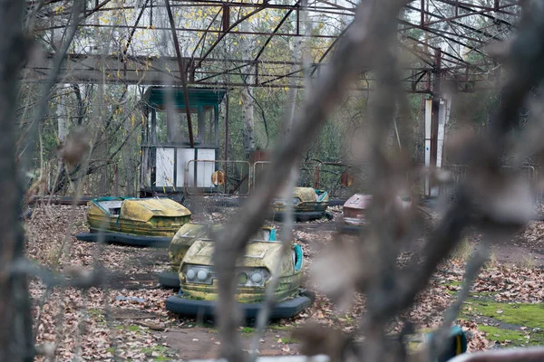 Parque Diversões Com Carros Elétricos Pripyat Chernobyl — Fotografia de Stock