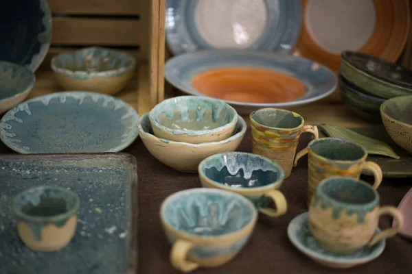 Ręcznie Malowane Ceramiczne Płyty Pięknym Wzorem — Zdjęcie stockowe