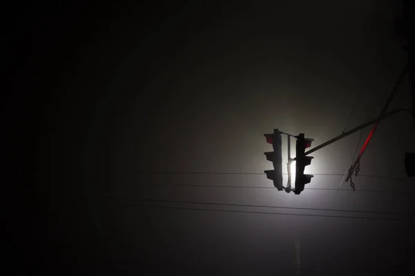 Traffic Light Night City Fog — Stock Photo, Image