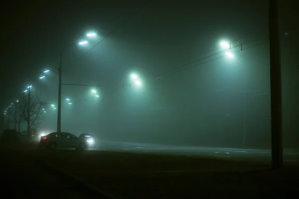 Snelweg Nachts Mist Stad — Stockfoto