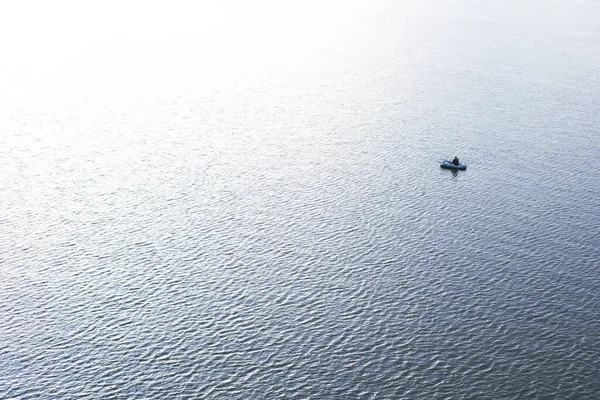 Man Inflatable Boat Fishing Rod Sea — Stock Photo, Image