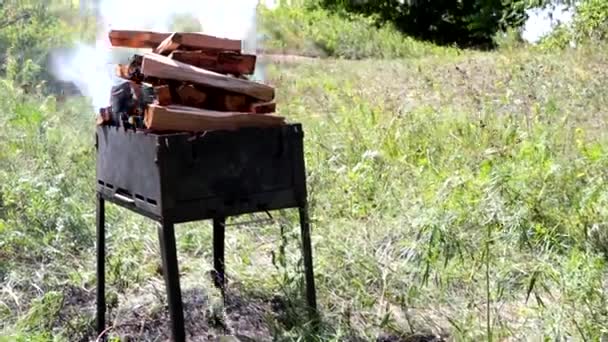 焦炭在一个空地上的烤架上燃烧 — 图库视频影像