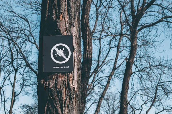 Предупреждающий Знак Клещах Лесу Парке — стоковое фото