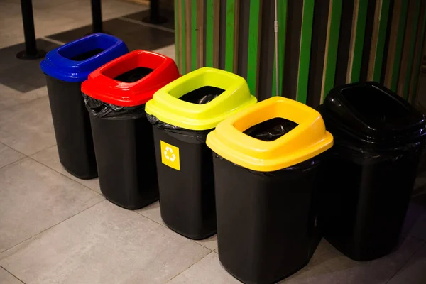 Multi-colored garbage sorting bins in the center of Kiev