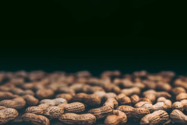 Kabuk ve arka planda kızarmamış fıstıklar.