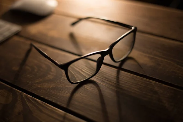 Glasses Sight Vision Correction Protection Computer Wooden Table — Stock Photo, Image