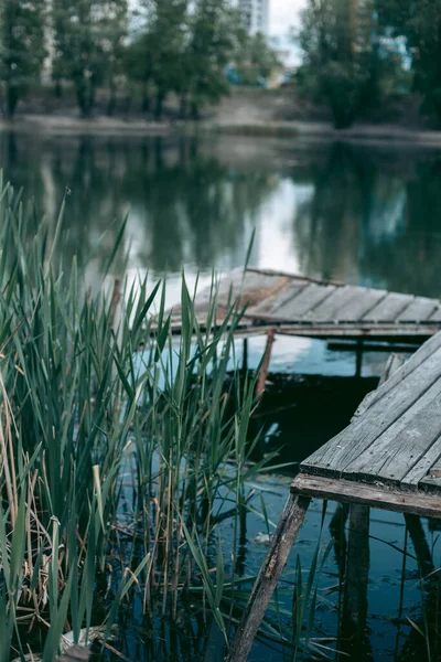Vecchio Molo Legno Vicino Lago — Foto Stock