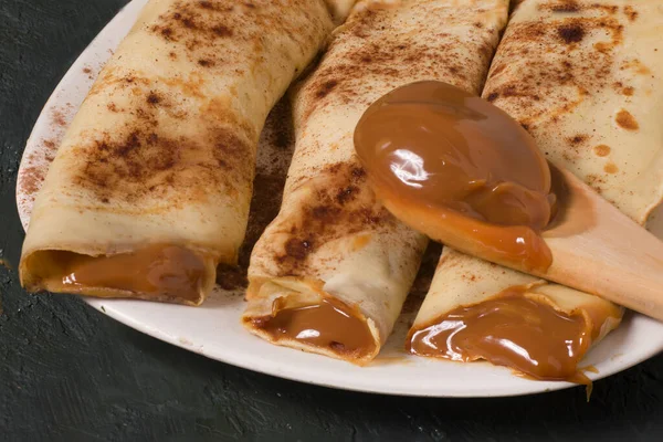 A traditional pancakes from argentina. Dulce de leche