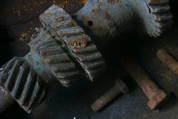old gear box car. Rusty and abandoned in a workshop