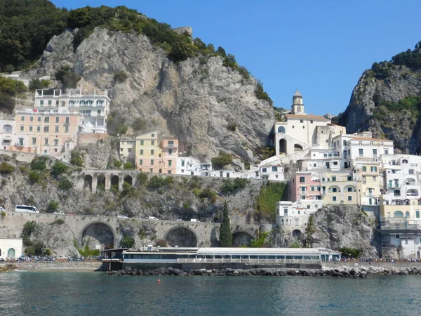 Positano Campania Itália Abril 2017 Vista Amalfy Custo Barco — Fotografia de Stock