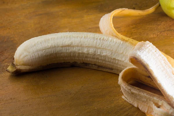 Isolate Peeled Banana Yellow Background Healthy Fruit — Stock Photo, Image