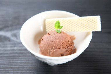 Çikolatalı dondurma ve gofret.