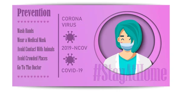 Coronavirus Banderoll Papercut Stil Design Med Coronavirus Element Kvinnlig Ikon — Stock vektor