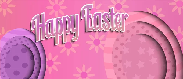 Happy Easter Holiday Banner Papercut Style Design Easter Elements Purple — Stock Vector