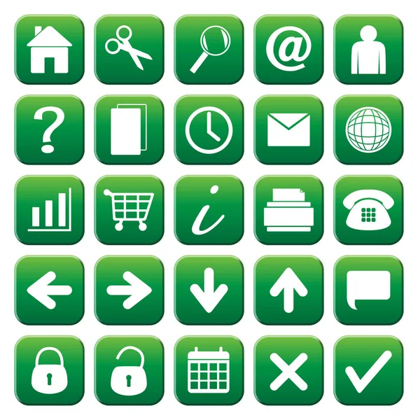 25 Green Web Button Icons Set — Stock Vector