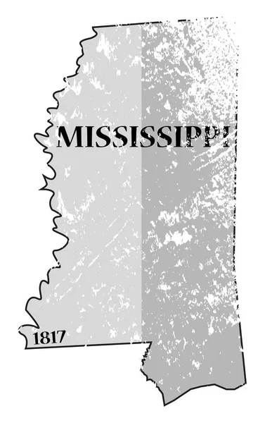 Mississippi State en datum kaart Grunged — Stockvector