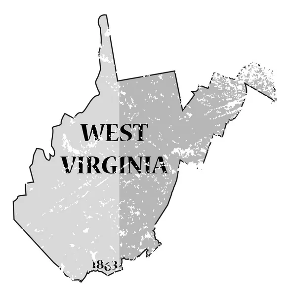 West Virginia státu a datum mapa Grunged — Stockový vektor