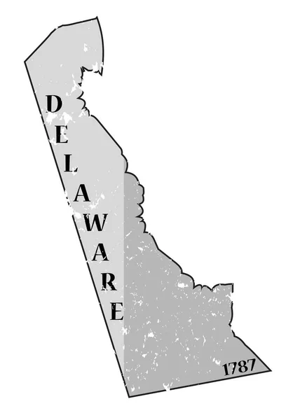 Delaware State and Date Map Grunged - Stok Vektor