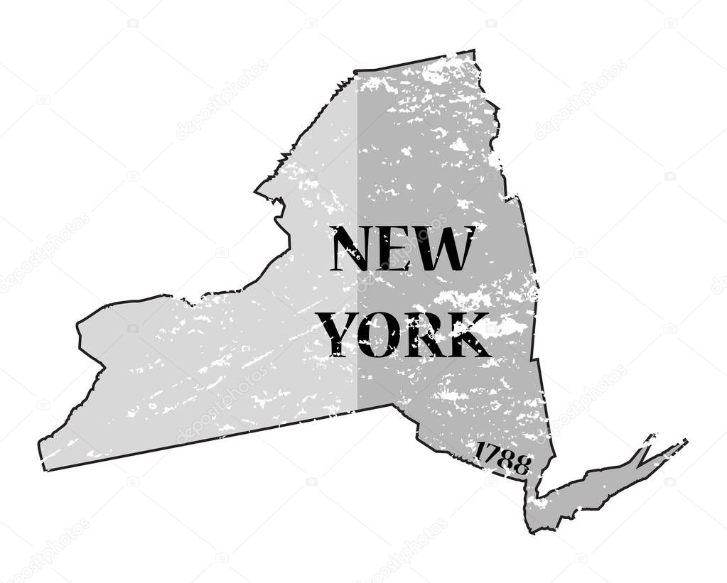 New York State and Date Map Grunged